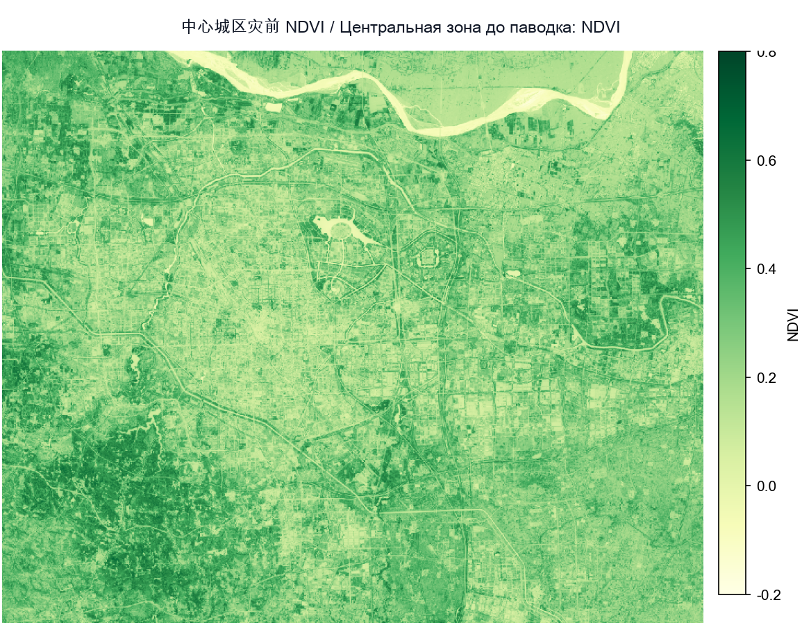 中心城区灾前 / Центральная зона до паводка:NDVI
