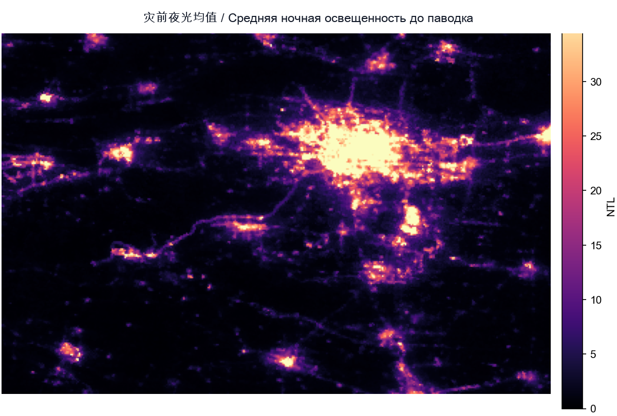 灾前夜光均值 / Средняя ночная освещенность до паводка